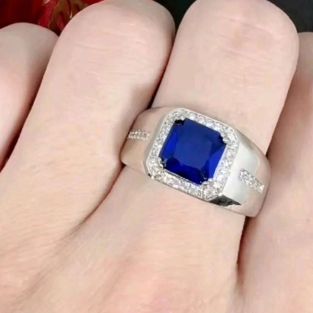 Elegant Silvery Classic Mens Sapphire Lab Created Diamond ring